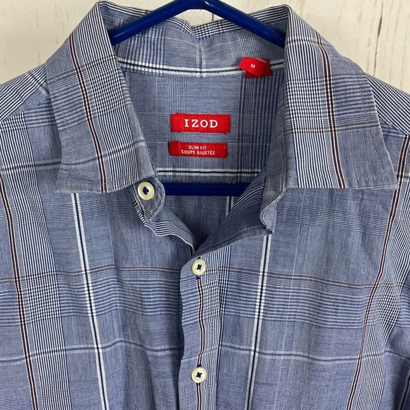 IZOD slim fit blue plaid button up shirt Medium 100% cotton - Picture 5 of 8